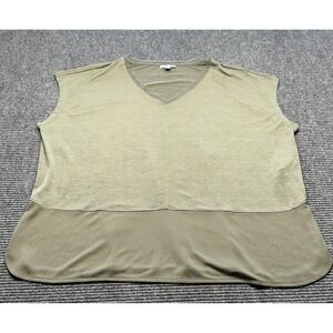 Bar III Shirt Womens 1X‎ Green Sleeveless V Neck Colorblock Lightweight Top